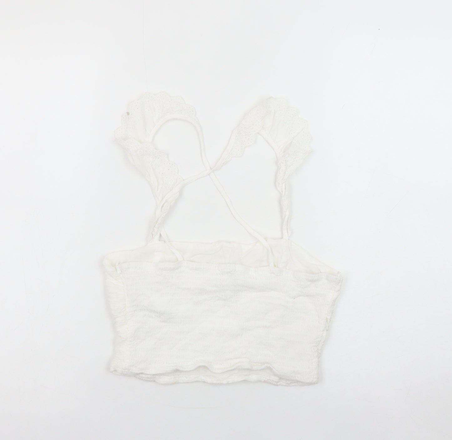 Stradivarius Women’s White Camisole Tank Top Size L Ruffle Strap Stretch