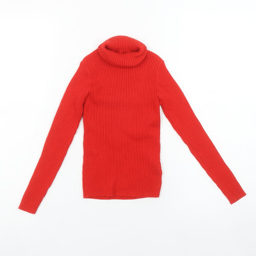Next Girls Red Roll Neck Ribbed Pullover Jumper Age 8 Years Wool Blend