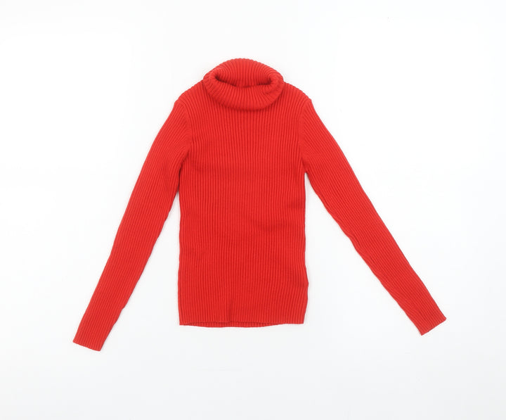 Next Girls Red Roll Neck Ribbed Pullover Jumper Age 8 Years Wool Blend