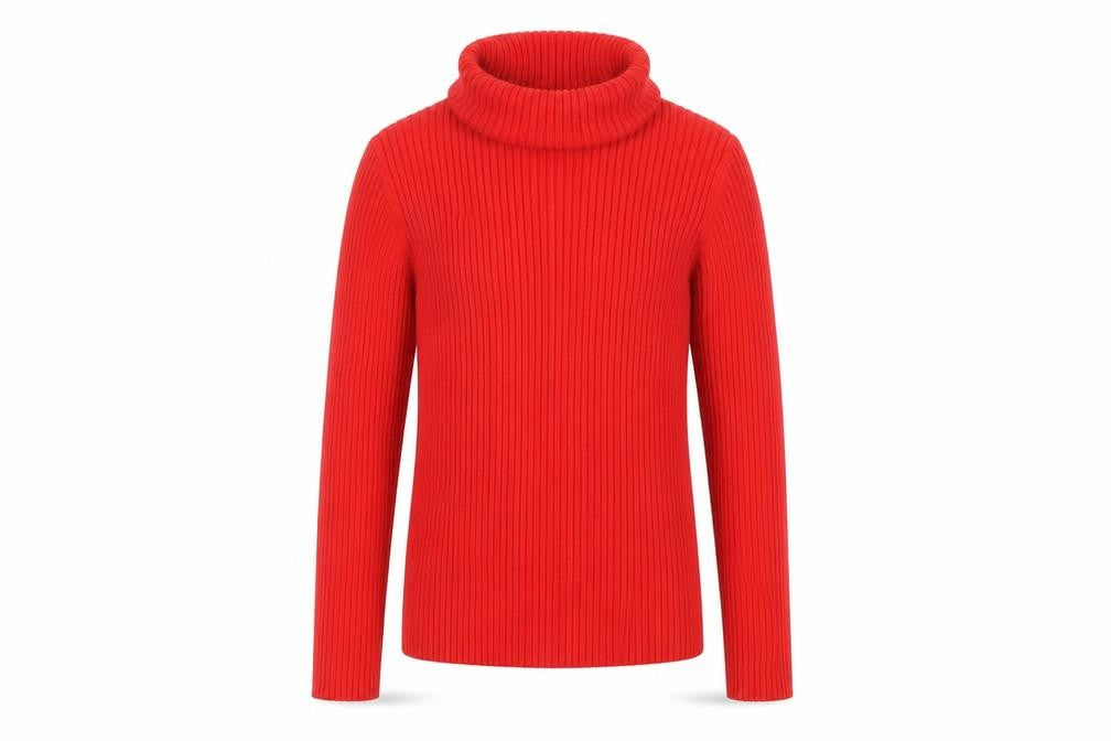 Front view of Next girls’ red roll neck ribbed jumper age 8 years wool blend