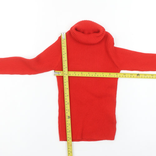 Next Girls Red Roll Neck Ribbed Pullover Jumper Age 8 Years Wool Blend