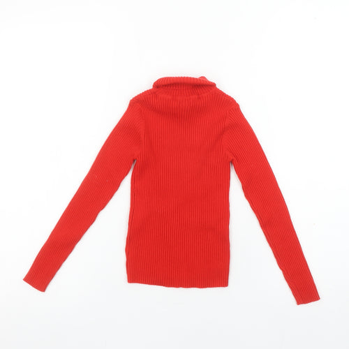 Next Girls Red Roll Neck Ribbed Pullover Jumper Age 8 Years Wool Blend