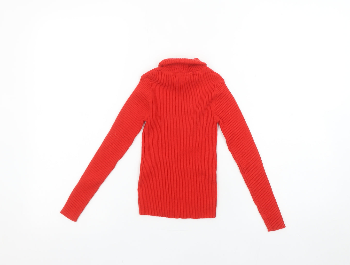 Next Girls Red Roll Neck Ribbed Pullover Jumper Age 8 Years Wool Blend