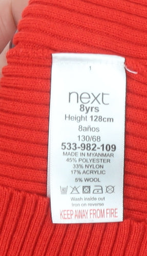 Next Girls Red Roll Neck Ribbed Pullover Jumper Age 8 Years Wool Blend