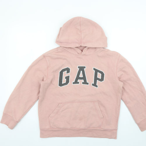 GAP Girls Pink Logo Pullover Hoodie 10-11 Years Fleece Cotton Blend