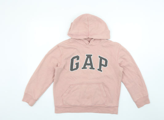 GAP Girls Pink Logo Pullover Hoodie 10-11 Years Fleece Cotton Blend