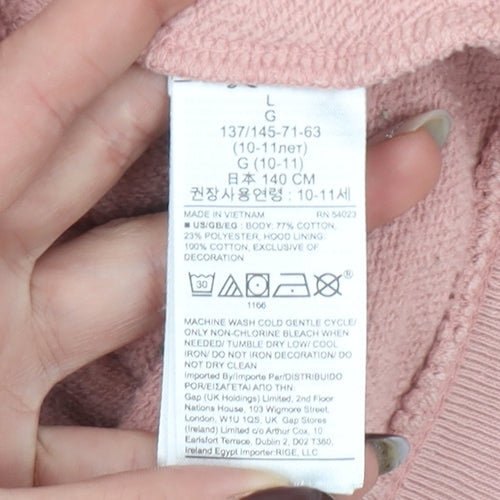 GAP Girls Pink Logo Pullover Hoodie 10-11 Years Fleece Cotton Blend