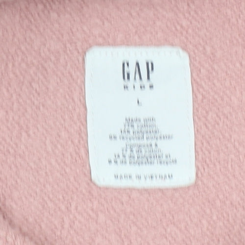 GAP Girls Pink Logo Pullover Hoodie 10-11 Years Fleece Cotton Blend