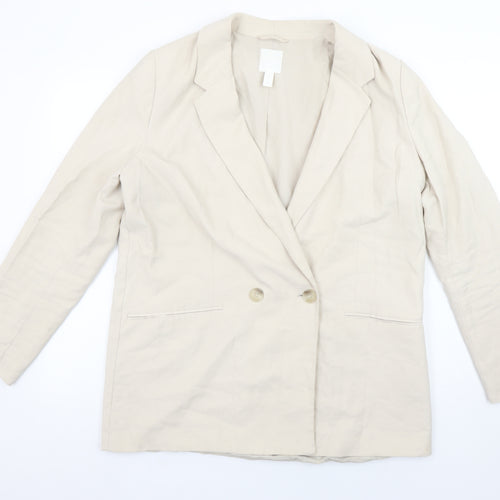 H&M Womens Beige Double-Breasted Blazer Jacket Size M Regular Fit