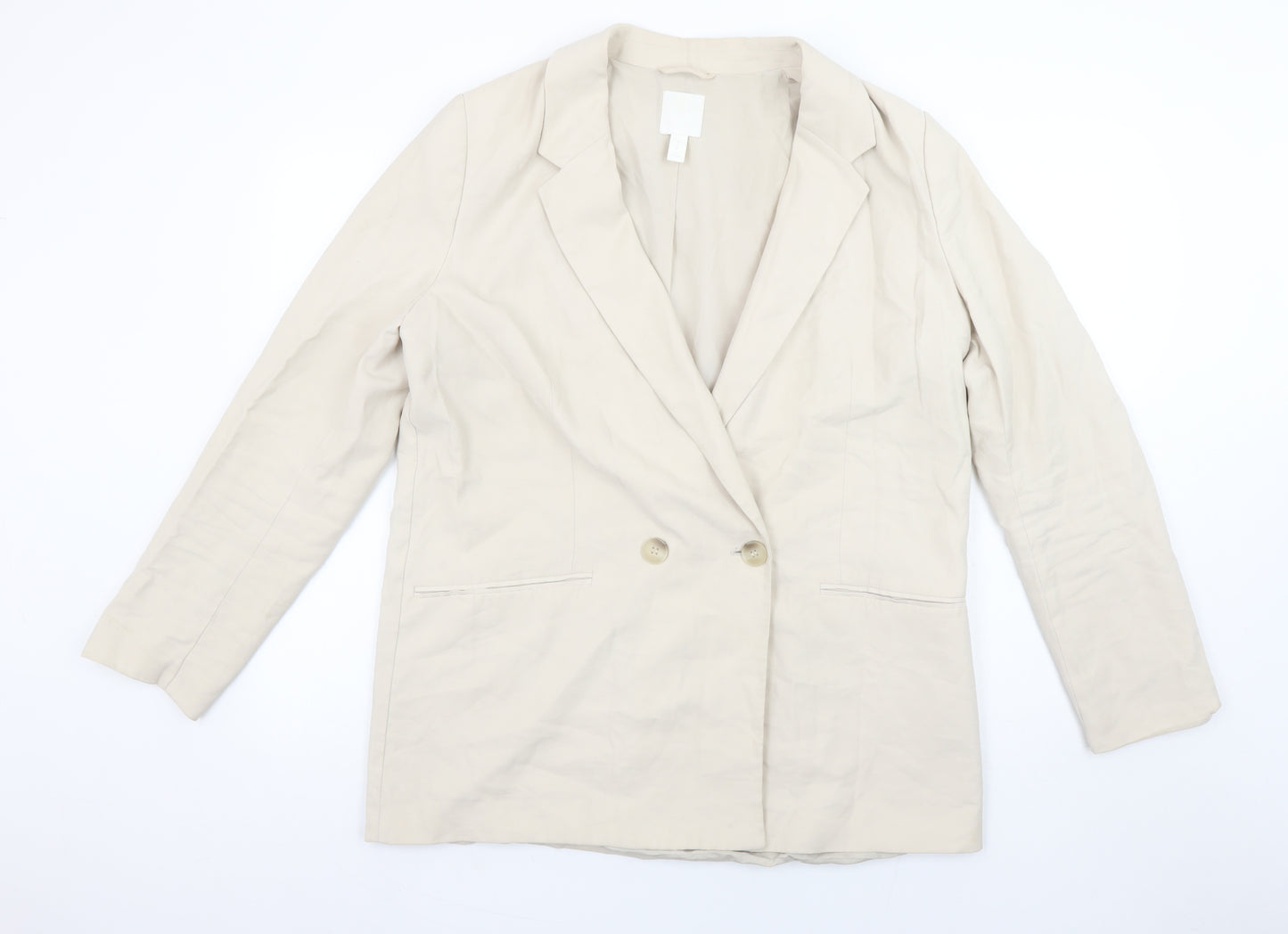 H&M Womens Beige Double-Breasted Blazer Jacket Size M Regular Fit