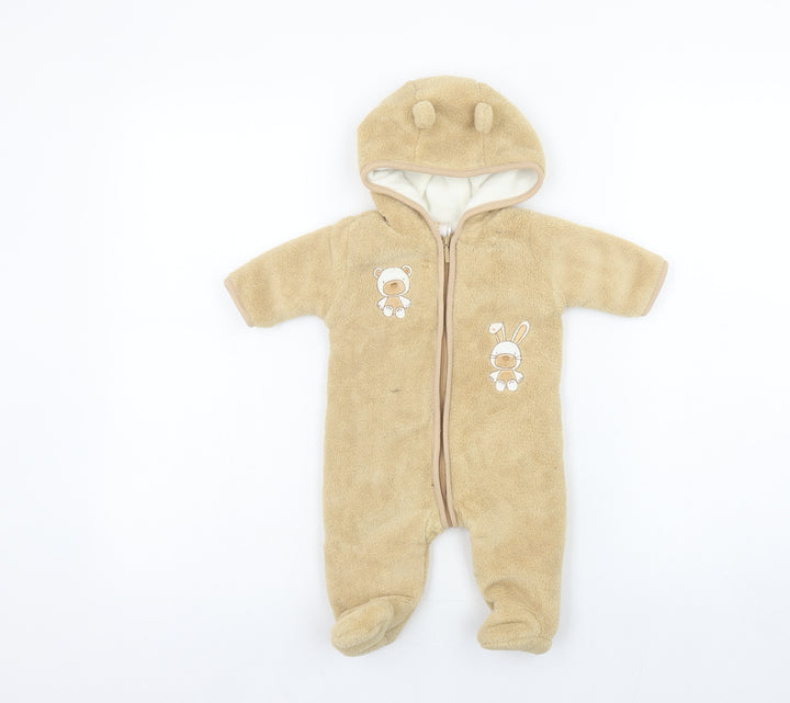 Absorba Unisex Baby Beige Hooded Fleece Snowsuit 3-6 Months with Ears