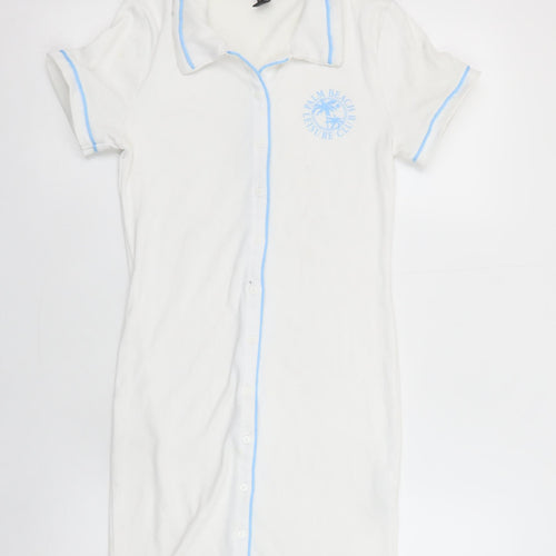 Forever 21 Women's White Collared Short Sleeve Shirt Dress Size S