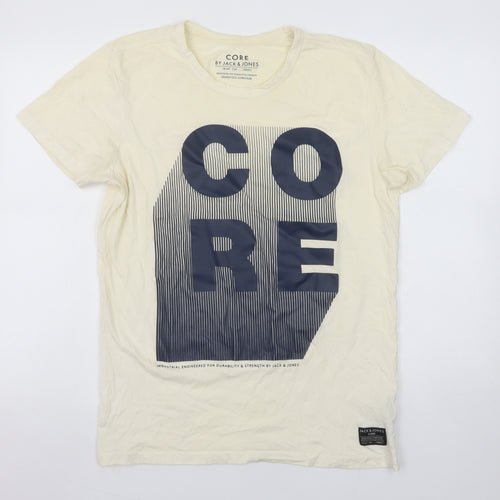 Jack & Jones Men’s Beige Core Graphic Print Cotton T-Shirt Size L