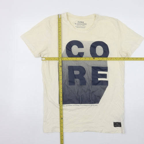 Jack & Jones Men’s Beige Core Graphic Print Cotton T-Shirt Size L