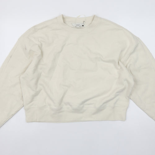 Marks and Spencer Women Ivory Cotton Crew Neck Pullover Sweatshirt M