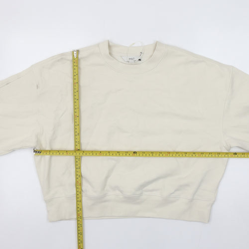Marks and Spencer Women Ivory Cotton Crew Neck Pullover Sweatshirt M