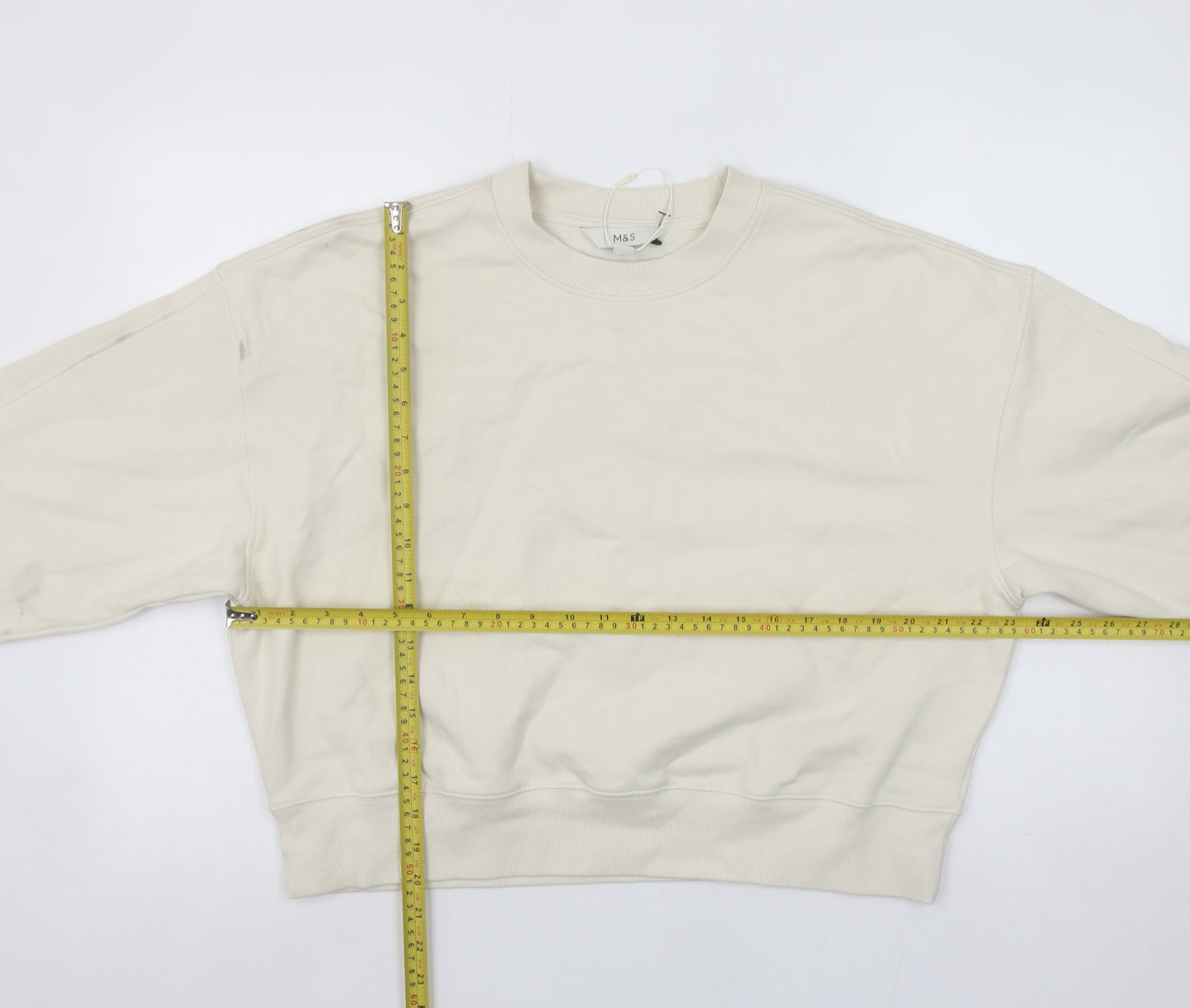 Marks and Spencer Women Ivory Cotton Crew Neck Pullover Sweatshirt M