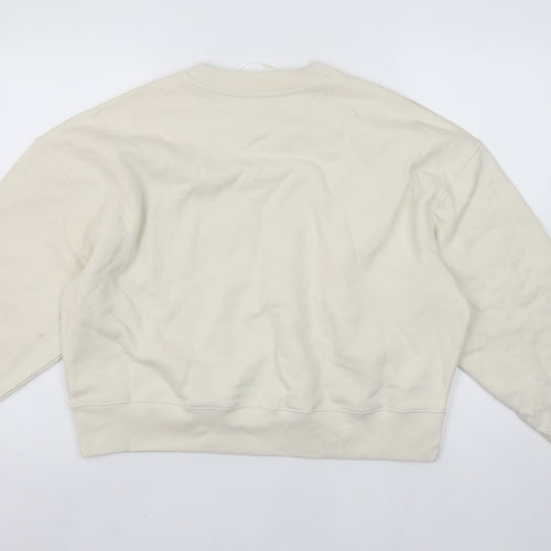 Marks and Spencer Women Ivory Cotton Crew Neck Pullover Sweatshirt M