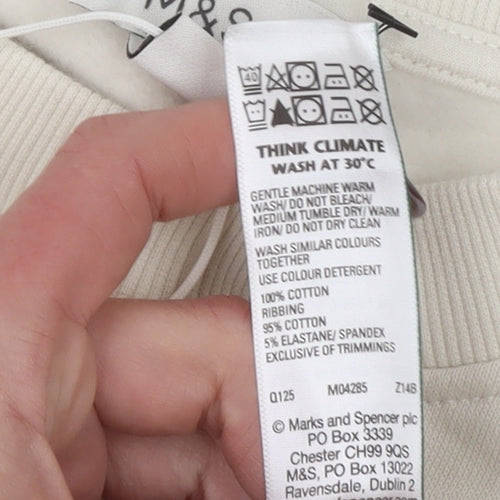 Marks and Spencer Women Ivory Cotton Crew Neck Pullover Sweatshirt M