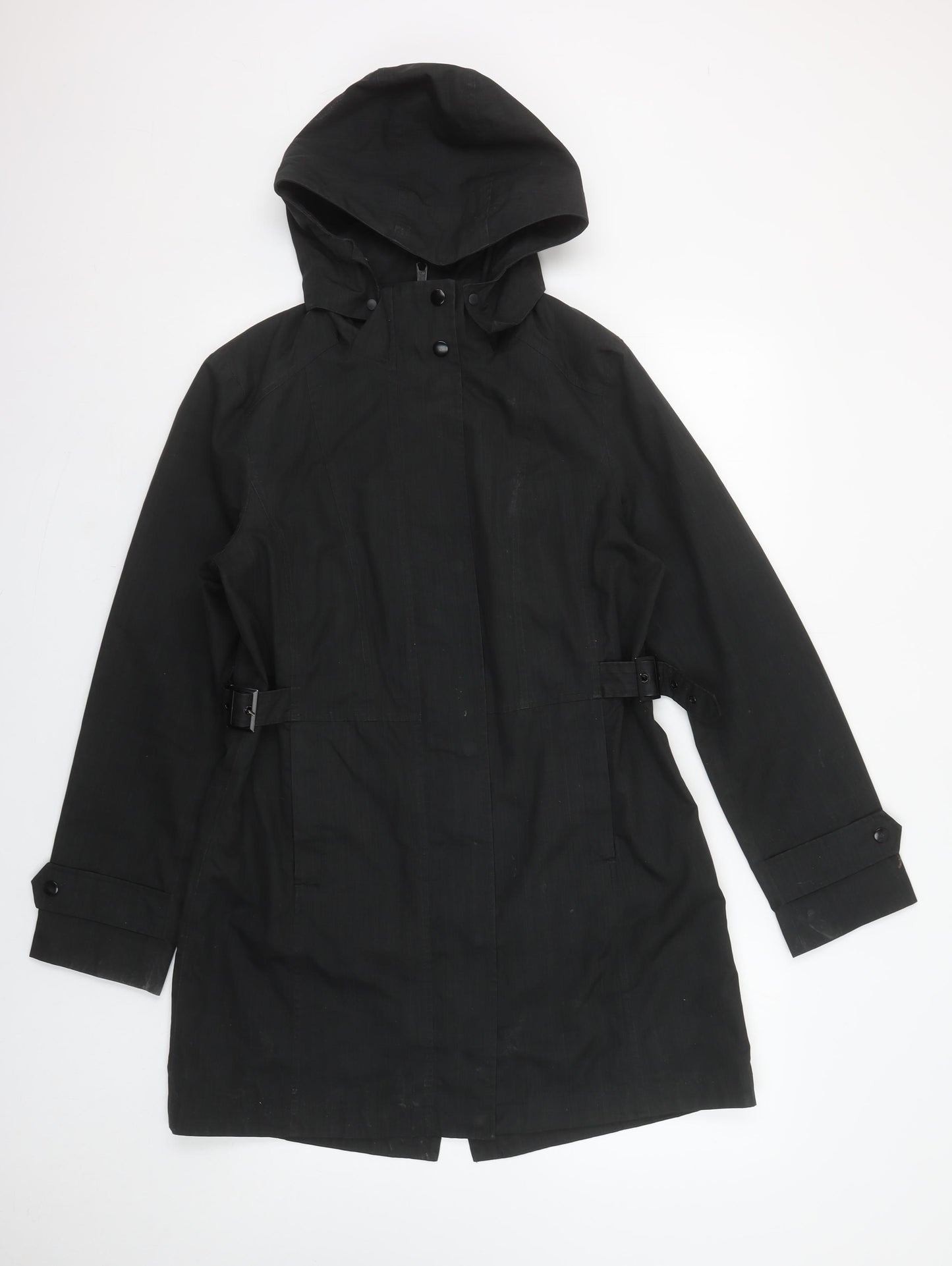 Kirkland Signature Womens Black Hooded Long Rain Coat Size S