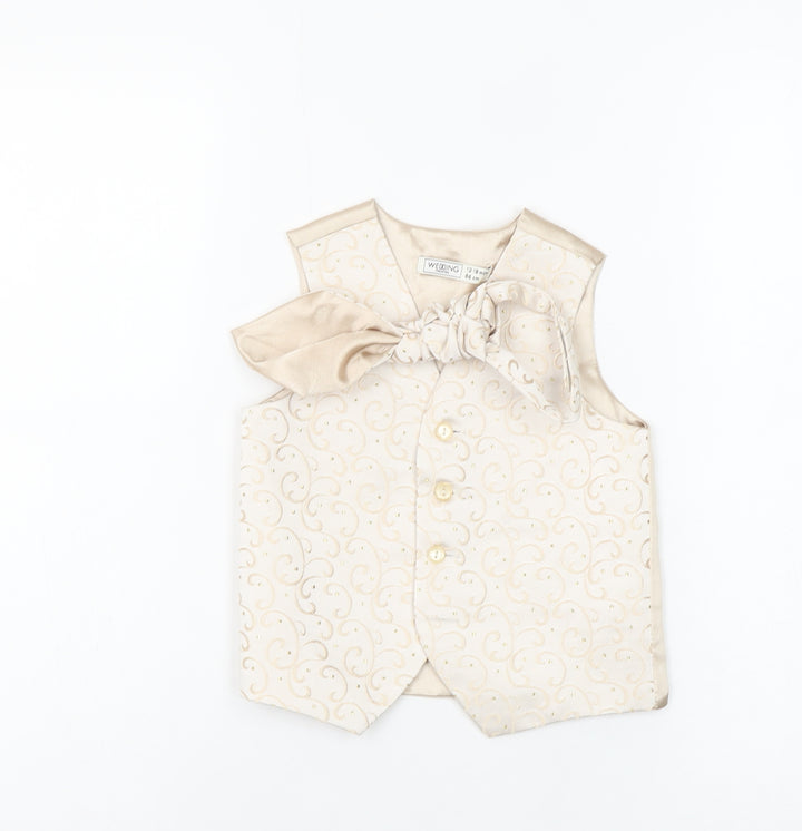 BHS Boys Beige Champagne Patterned Dress Vest Age 12-18 Months Formal Top
