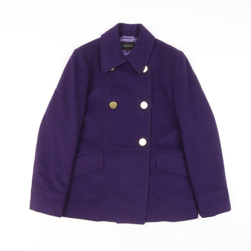 Jaeger Womens Purple Pea Coat Wool Blend Size 12 Short Jacket