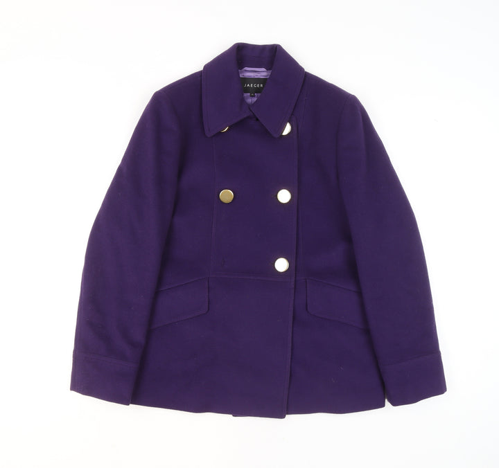 Jaeger Womens Purple Pea Coat Wool Blend Size 12 Short Jacket