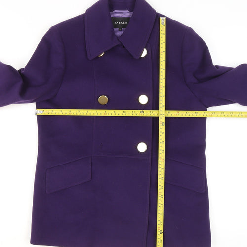 Jaeger Womens Purple Pea Coat Wool Blend Size 12 Short Jacket