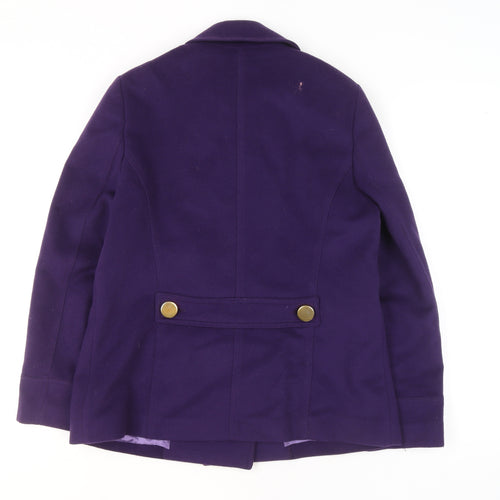 Jaeger Womens Purple Pea Coat Wool Blend Size 12 Short Jacket