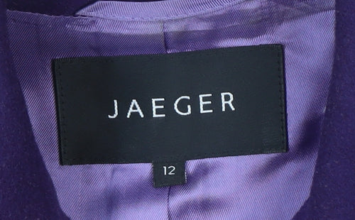 Jaeger Womens Purple Pea Coat Wool Blend Size 12 Short Jacket