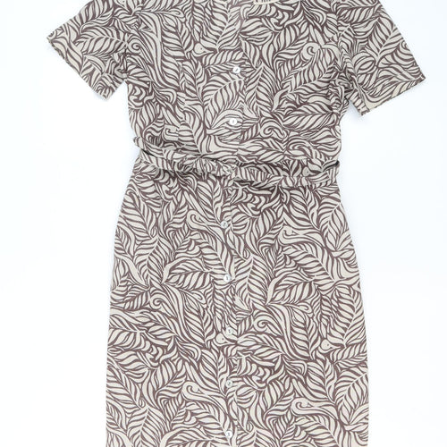 Eastex Women Brown Floral Shirt Dress Size 12 Short Sleeve Knee Length