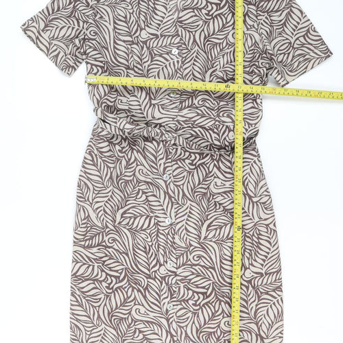 Eastex Women Brown Floral Shirt Dress Size 12 Short Sleeve Knee Length