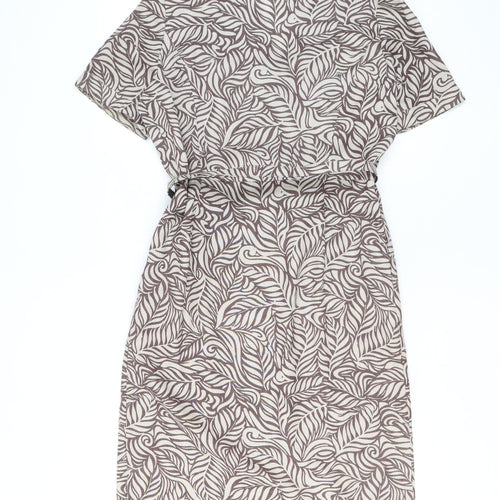 Eastex Women Brown Floral Shirt Dress Size 12 Short Sleeve Knee Length