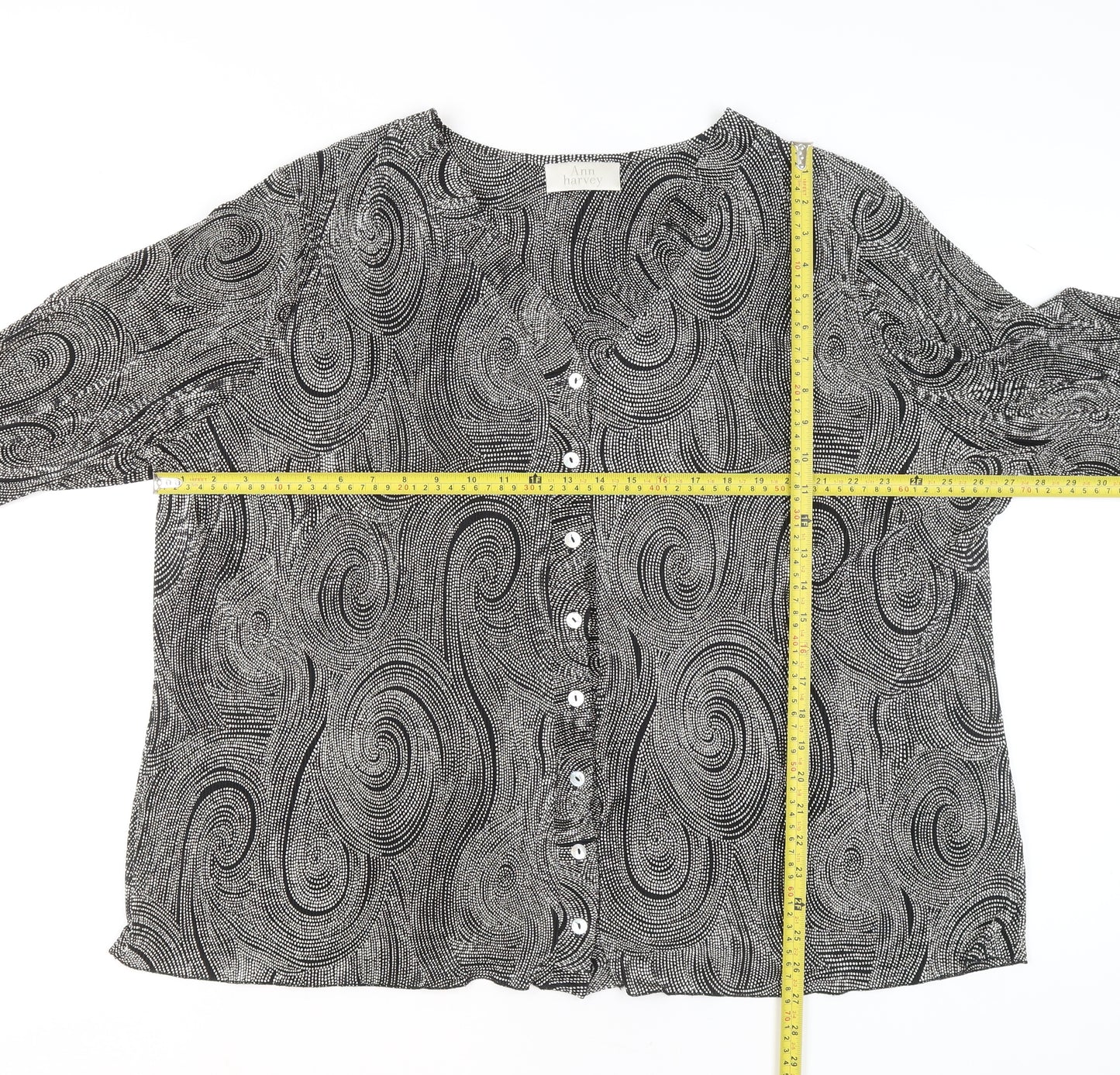 Ann Harvey Women's Black Geometric Long Sleeve Blouse Size 26