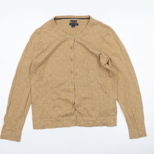 Tommy Hilfiger Women Beige Cardigan M 100% Cotton Polka Dot Knit