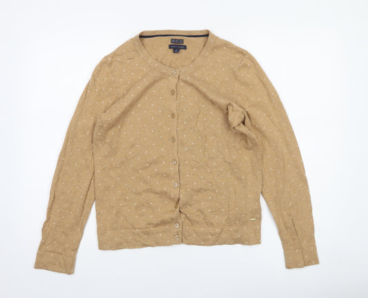 Tommy Hilfiger Women Beige Cardigan M 100% Cotton Polka Dot Knit