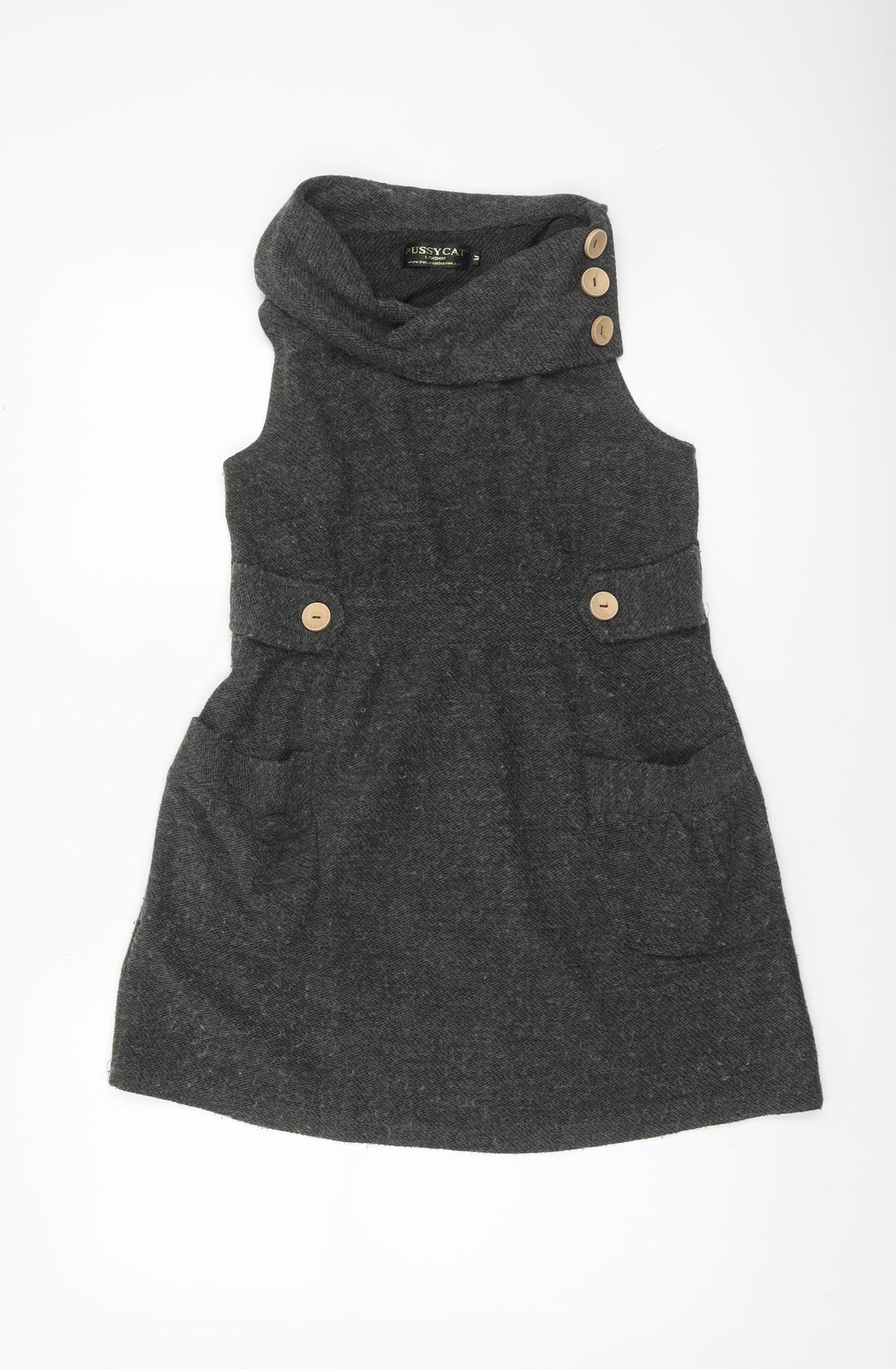 Pussycat London Women's Grey Cowl Neck Sleeveless Tunic Jumper Size M