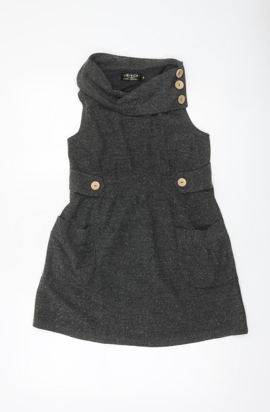 Pussycat London Women's Grey Cowl Neck Sleeveless Tunic Jumper Size M