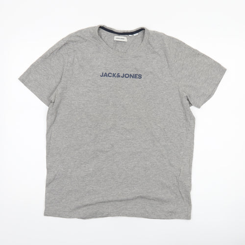 Jack & Jones Men's Grey Crew Neck Short Sleeve Cotton T-Shirt L