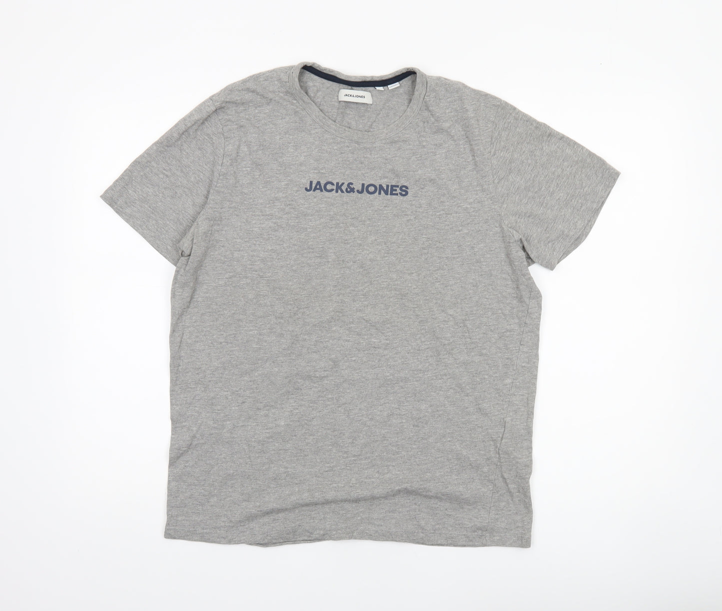 Jack & Jones Men's Grey Crew Neck Short Sleeve Cotton T-Shirt L