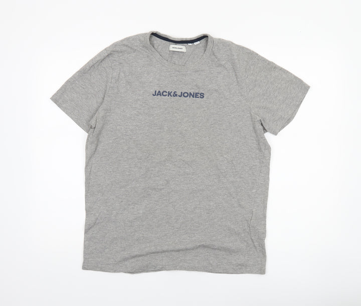 Jack & Jones Men's Grey Crew Neck Short Sleeve Cotton T-Shirt L