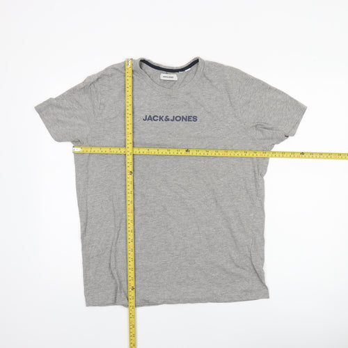 Jack & Jones Men's Grey Crew Neck Short Sleeve Cotton T-Shirt L