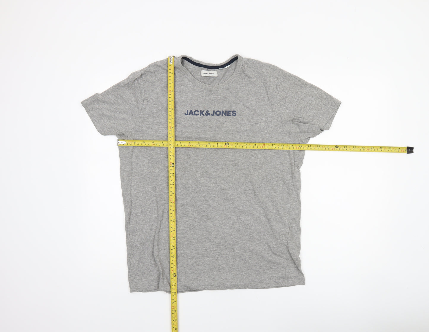 Jack & Jones Men's Grey Crew Neck Short Sleeve Cotton T-Shirt L
