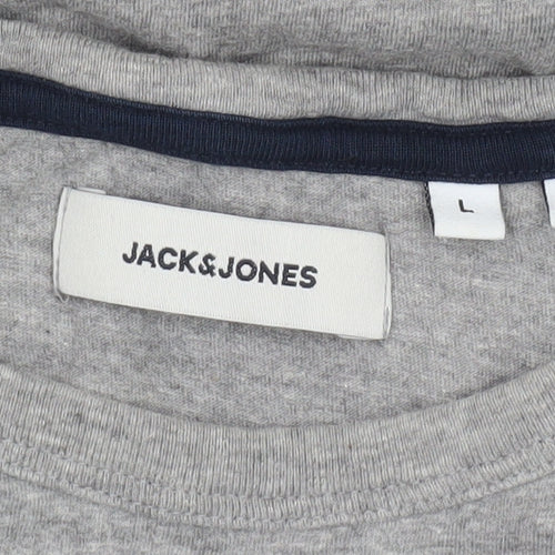 Jack & Jones Men's Grey Crew Neck Short Sleeve Cotton T-Shirt L