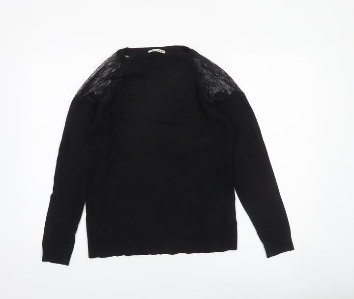 Whistles Womens Black Lace Shoulder Crew Neck Jumper Size 10