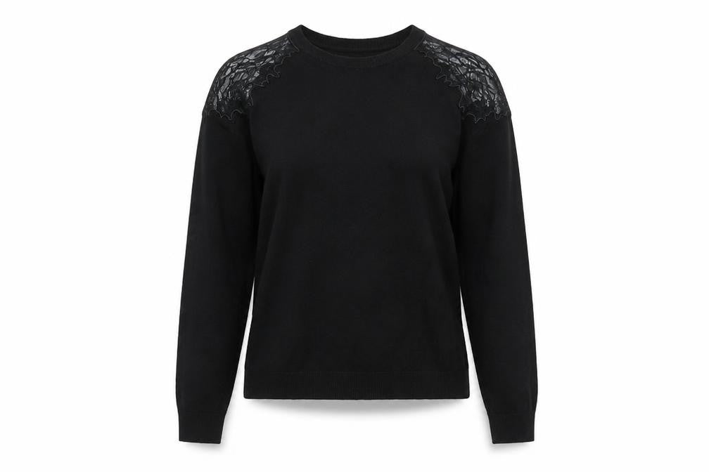 Whistles Womens Black Lace Shoulder Crew Neck Jumper Size 10