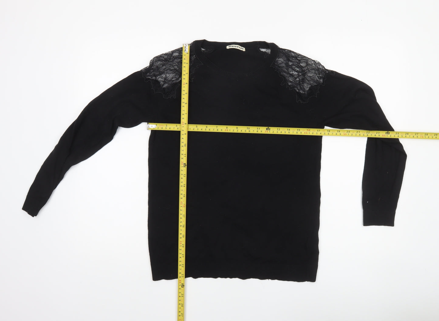 Whistles Womens Black Lace Shoulder Crew Neck Jumper Size 10