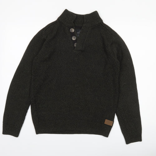 Threadbare Men’s Green Wool Blend Henley Jumper Size S Long Sleeve