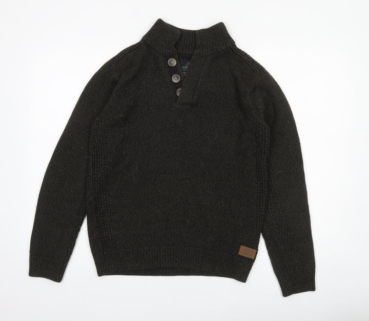 Threadbare Men’s Green Wool Blend Henley Jumper Size S Long Sleeve