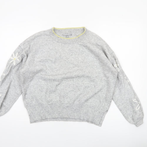 Oliver Bonas Women’s Grey Wool Blend Crew Neck Floral Jumper Size 14